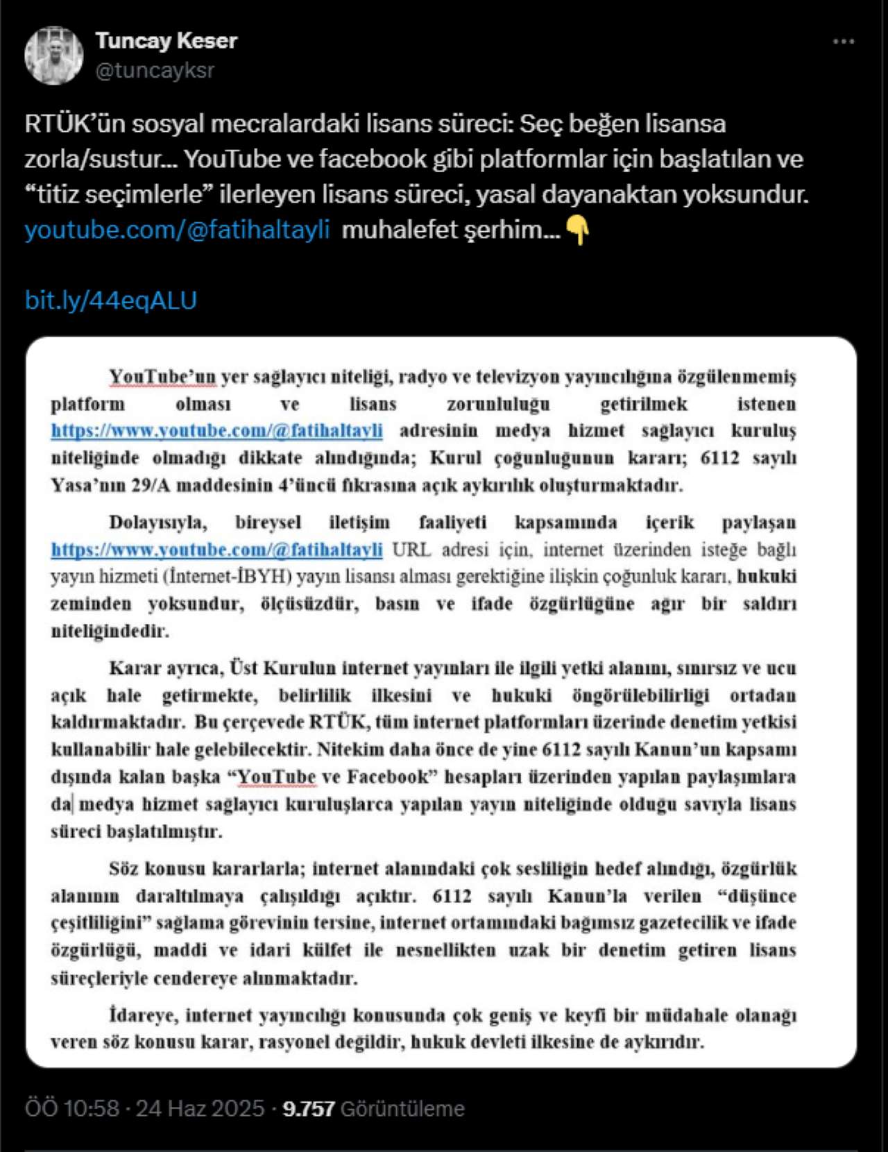 RTÜK Üyesi Tuncay Keser'den Fatih Altaylı Kararına Tepki