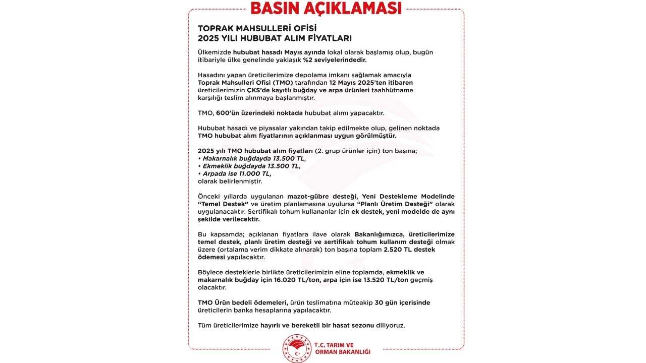 Tmo 2025 Buğday Ve Arpa Alım Fiyatlarını Açıkladı 3