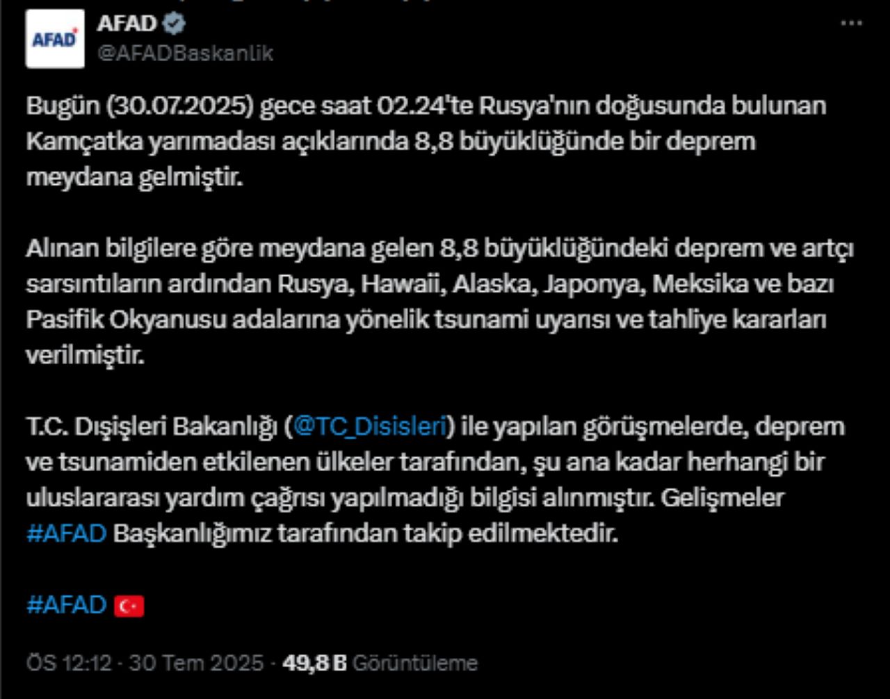 Rusya'daki 8.8 Büyüklüğündeki Deprem Sonrası Türkiye'de Tsunami Bekleniyor Mu?