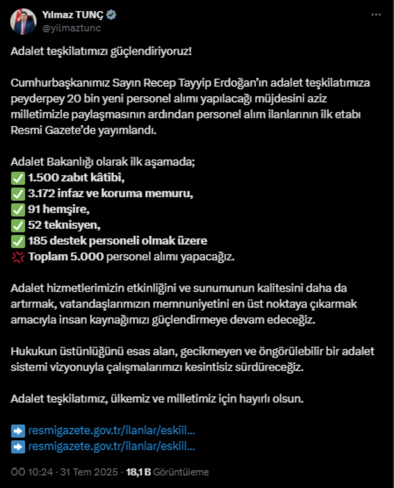Adalet Bakanlığına 5 Bin Kişi Alınacak! Kadrolar Açıklandı