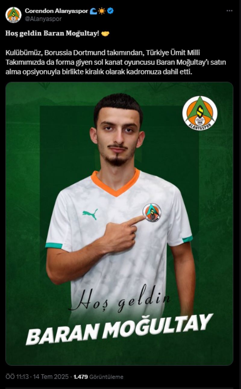 Alanyaspor Baran Moğultay’ı Kadrosuna Kattı