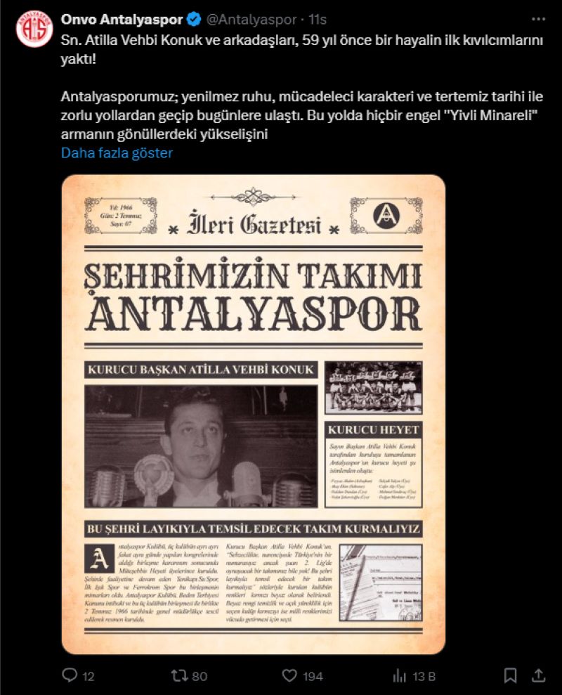 Antalyaspor 59 Yaşında! “İlk Kıvılcım 1966’da Yakıldı”