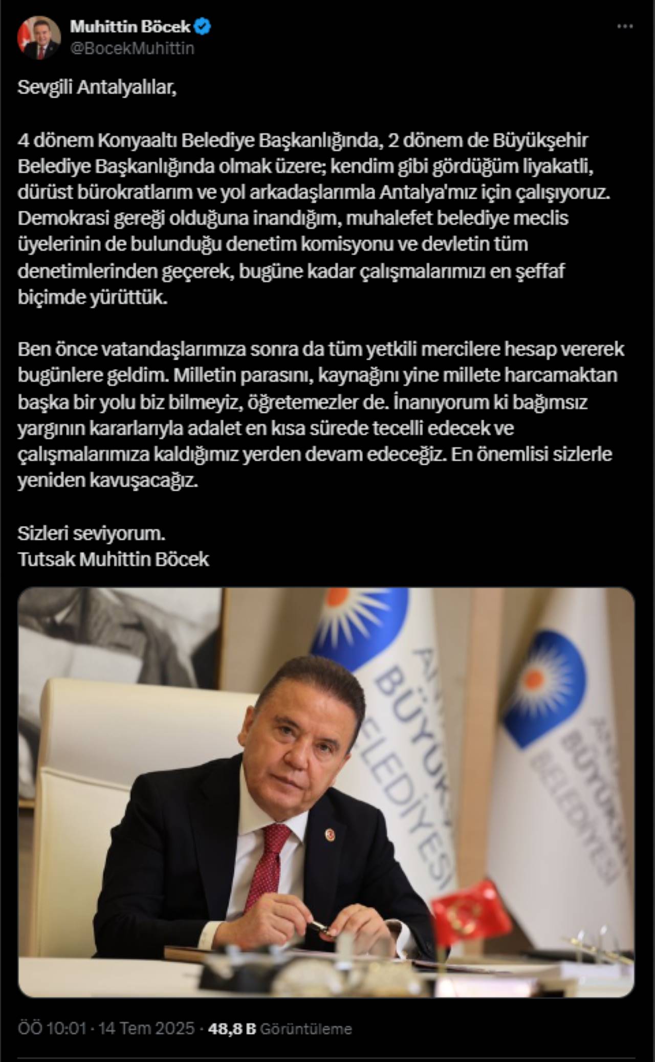 Başkan Böcek’ten Antalyalılara: “Yeniden Kavuşacağız”