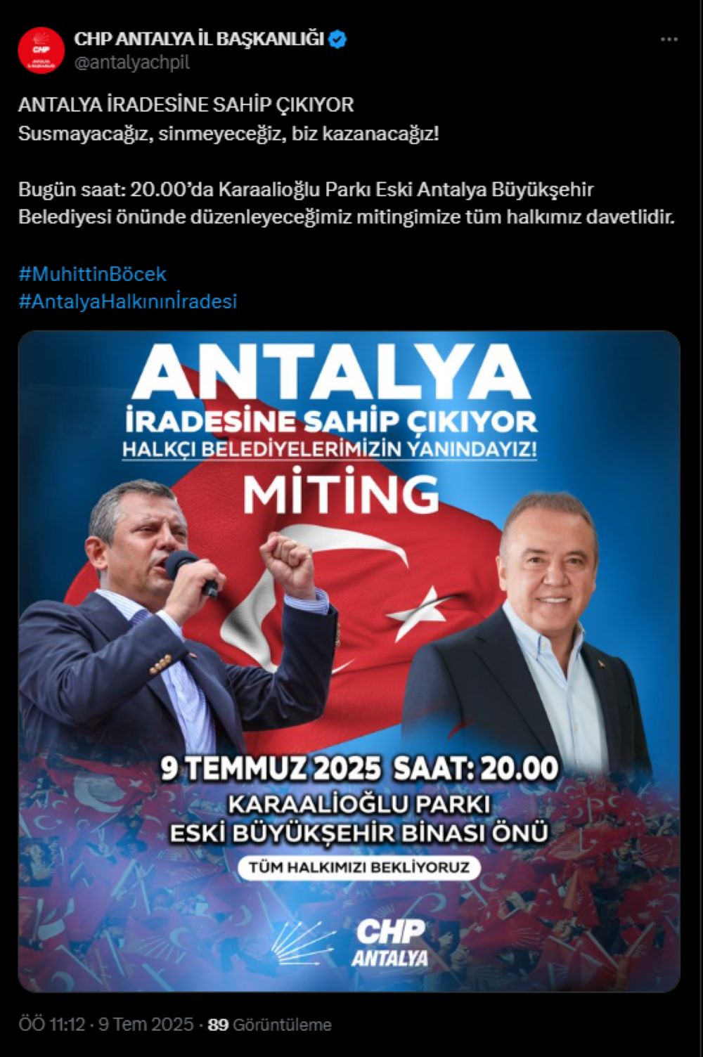 CHP Antalya Muhittin Böcek İçin İkinci Kez Meydana Çıkıyor