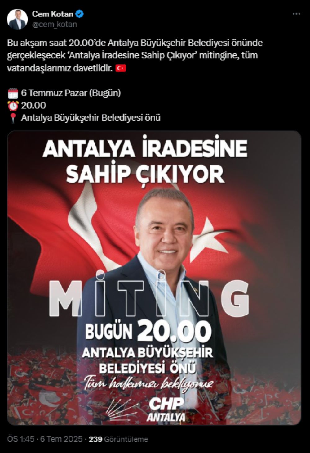 CHP Antalya’da "İradeye Sahip Çık" Çağrısı