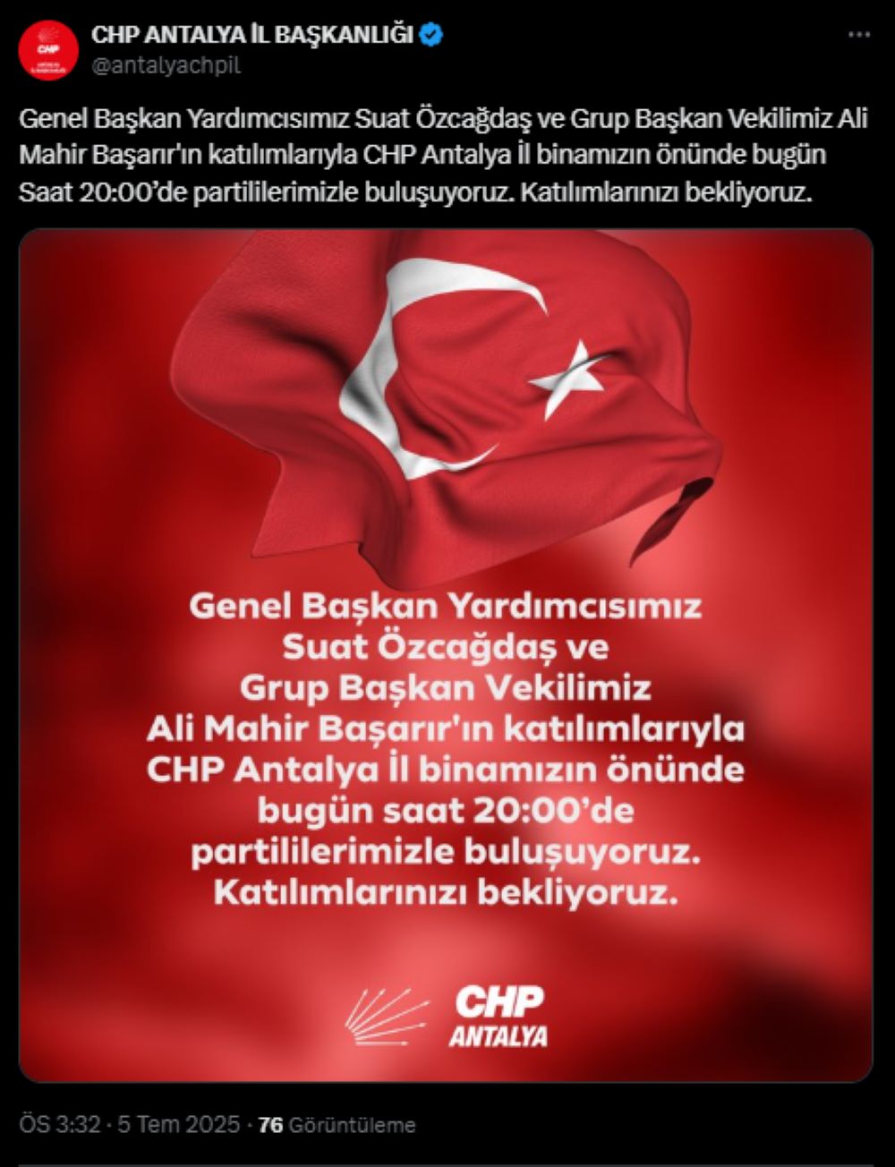 CHP Antalya’da Toplanıyor! Partililerle Bir Araya Gelecek