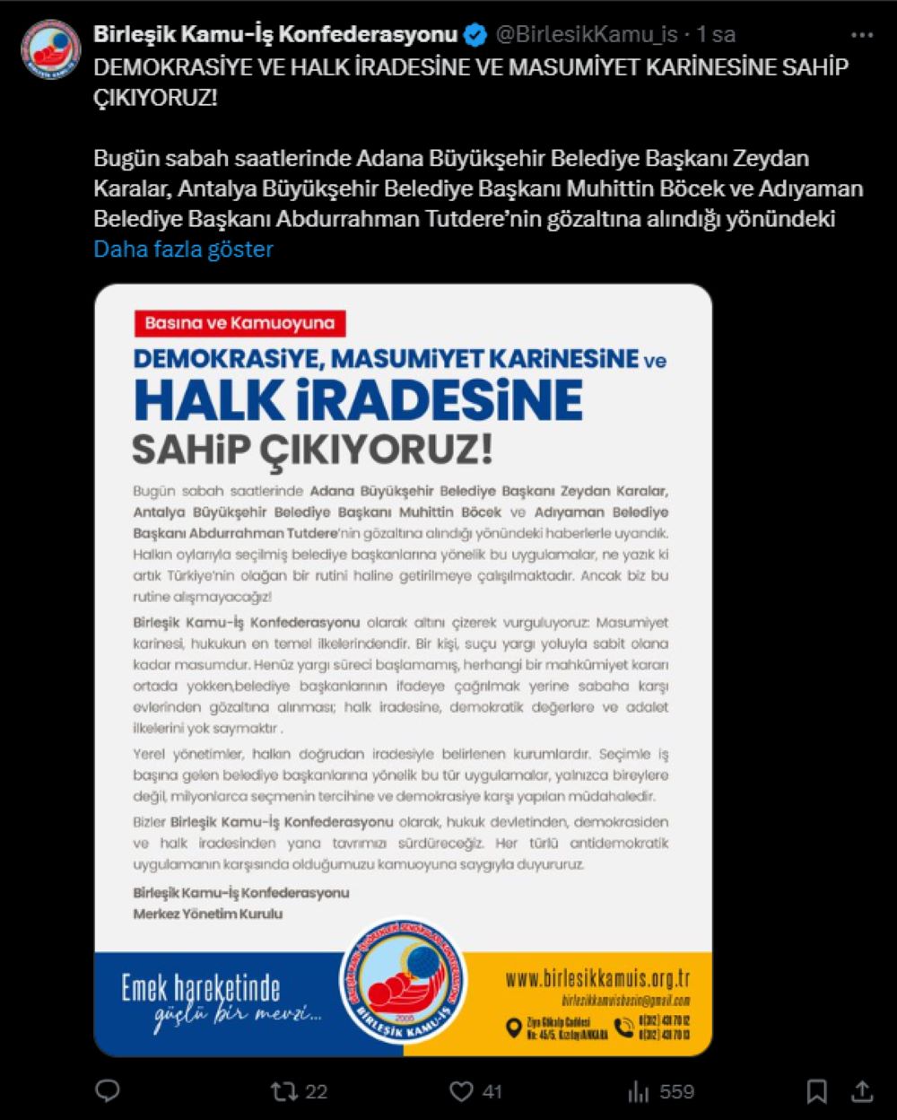 Birleşik Kamu-İş'ten CHP'li Başkanların Gözaltı Tepkisi!