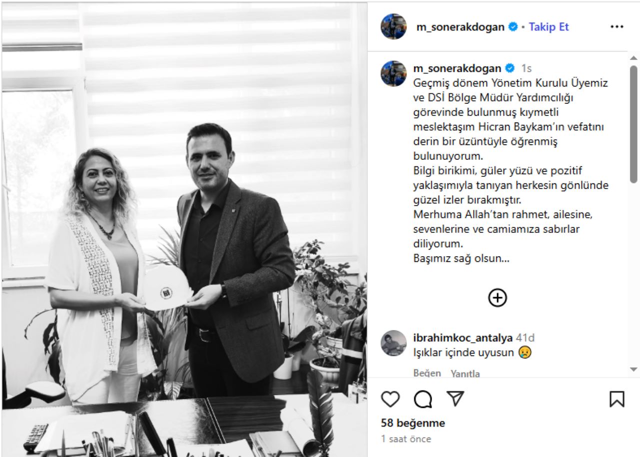 DSİ Eski Antalya Bölge Müdür Yardımcısı Hicran Baykam Hayatını Kaybetti