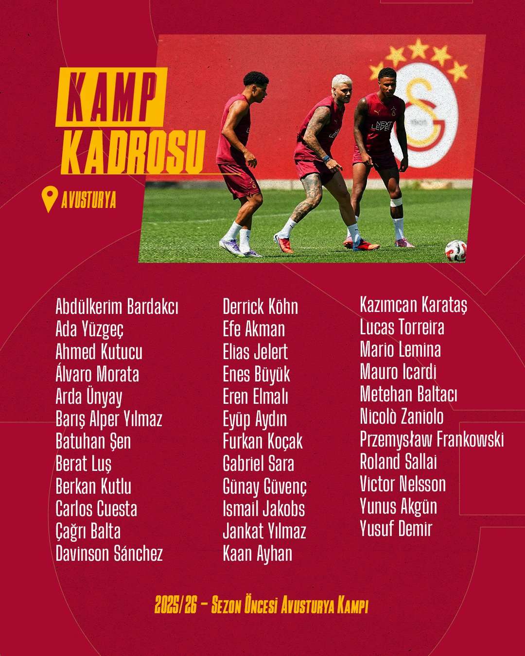 Galatasaray Avusturya Kampına Başlıyor! Kadrosu Belli Oldu