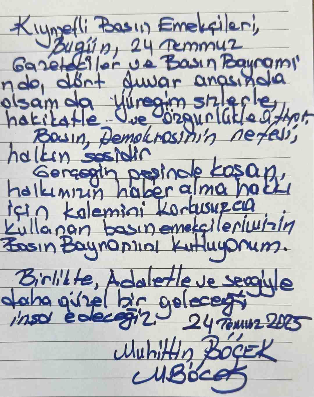 Muhittin Böcek’ten Basın Emekçilerine Mesaj 1