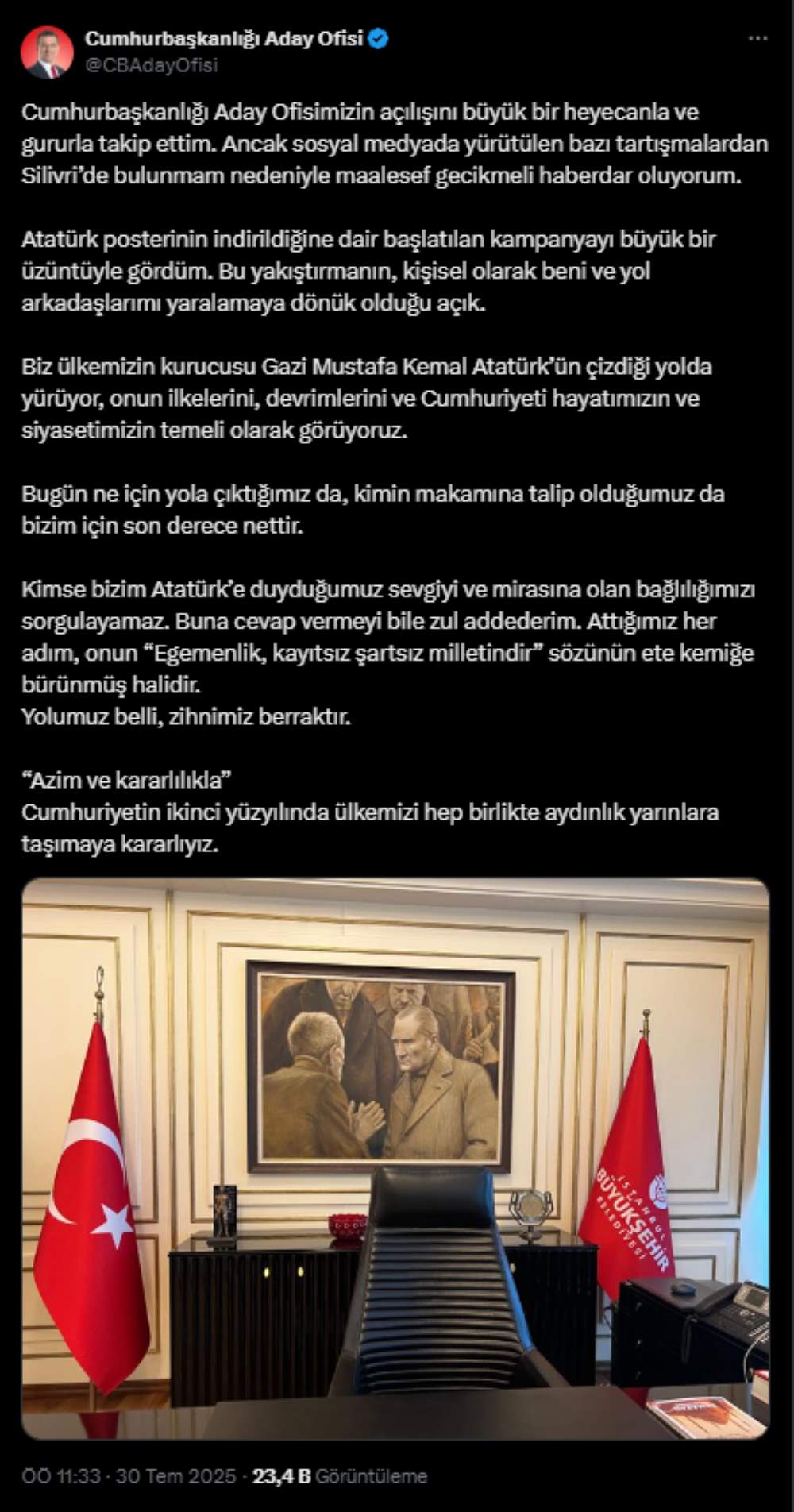 İmamoğlu’ndan Aday Ofisi Açıklaması