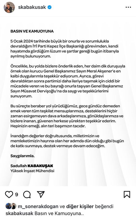 İyi̇ Parti Kepez İlçe Başkanı Sadullah Kabakuşak İstifa Etti 4
