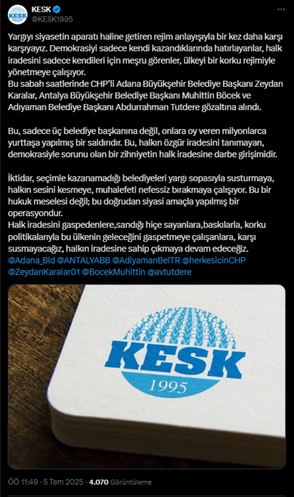 KESK'ten CHP'li Başkanlara Gözaltı Tepkisi!