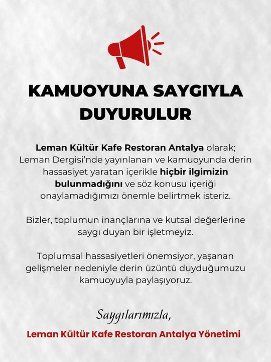 Leman Kültür Antalya’dan Karikatür Açıklaması İlgimiz Yok, Onaylamıyoruz 3
