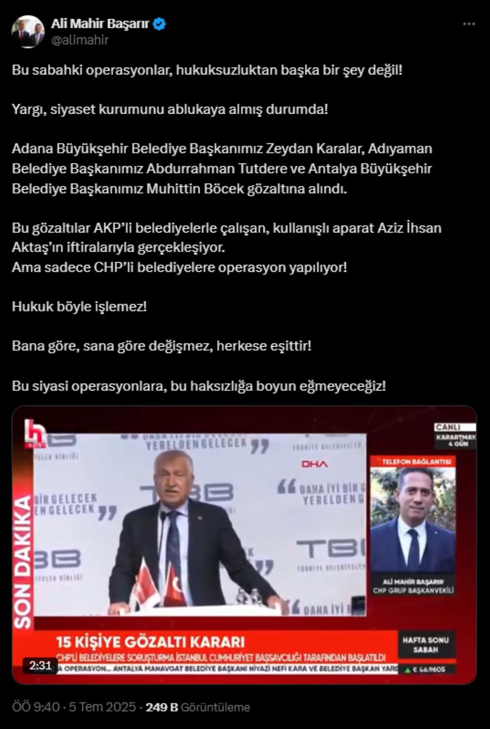 Muhittin Böcek Gözaltına Alındı! Başarır'dan Tepki Geldi