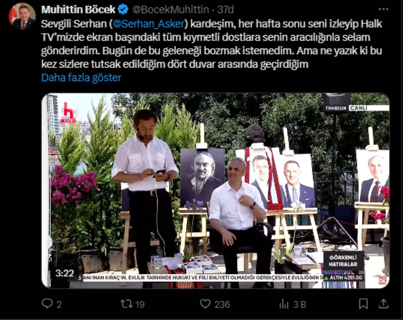 Muhittin Böcek’ten Cezaevinden Duygu Dolu Mektup