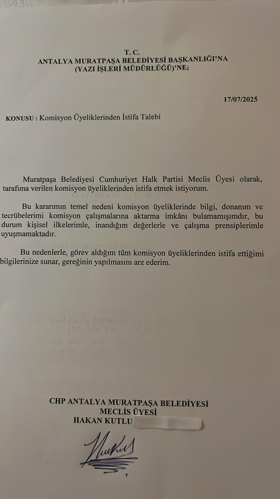 Muratpaşa Belediyesi’nde Komisyon Krizi Chp’li Hakan Kutlu Tüm Üyeliklerden İstifa Etti 3