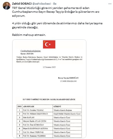 Trt'de Yeni Atamalar Başkan Değişti, Sobacı Aynı Göreve Yeniden Atandı 3