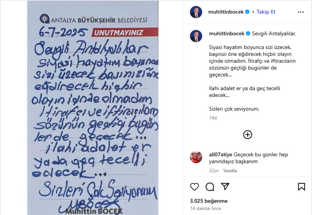 Tutuklanan Muhittin Böcek’ten Cezaevinden İlk Mesaj