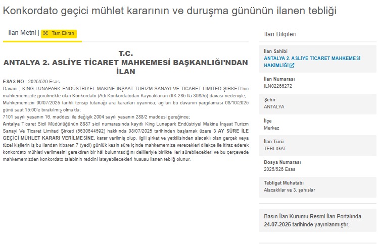 Yeni Konkordato Antalya'nın Lunapark Şirketine12