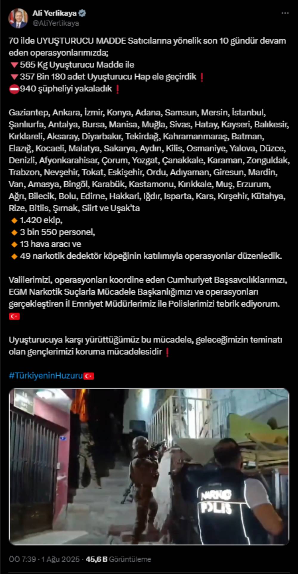 Antalya Dahil 70 İlde Uyuştur*cu Operasyonu! 945 Kilo Ele Geçirildi