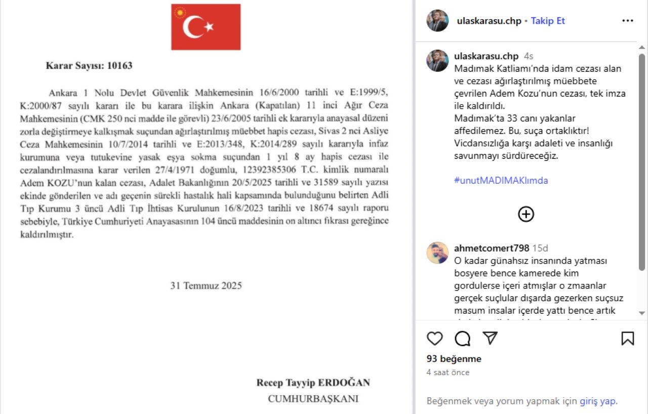 Cumhurbaşkanı Erdoğan Madımak Otel Failini Affetti