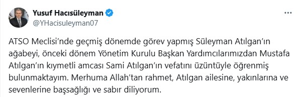 ANSİAD Kurucu Üyesi Sami Atılgan Hayatını Kaybetti