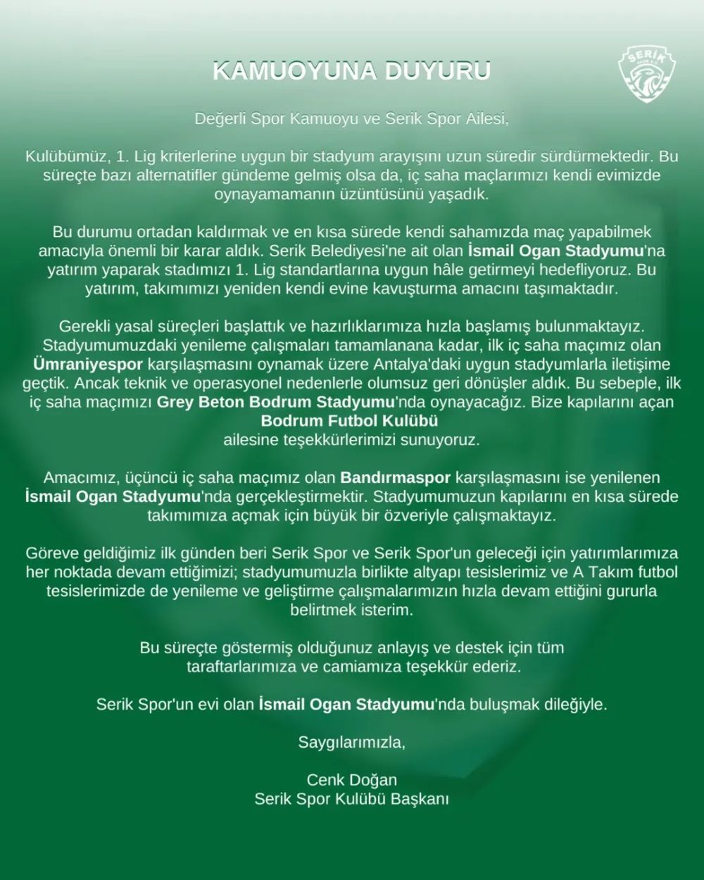 Serik Spor'a Antalya'da Stadyumların Kapısı Açılmadı