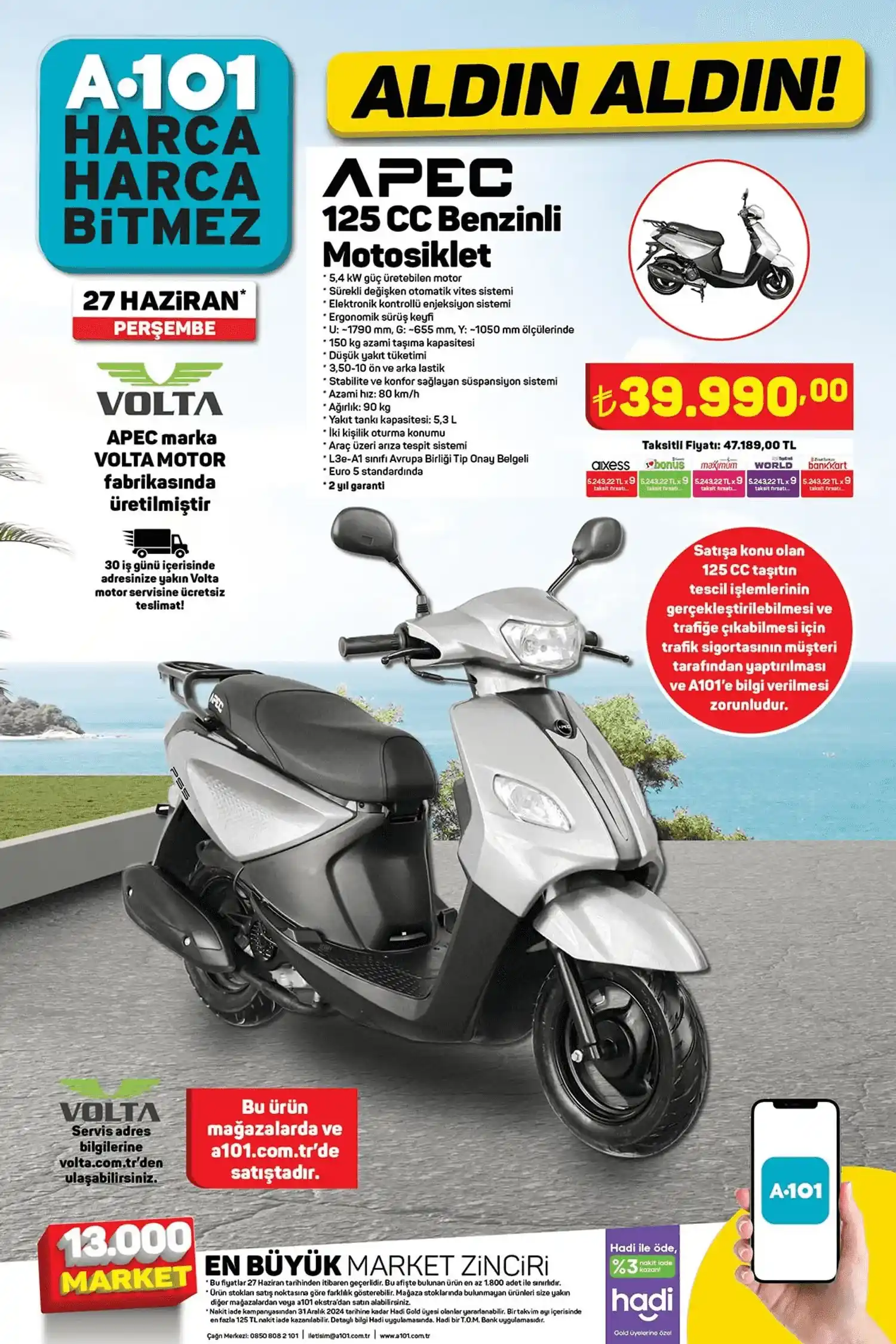 A101'de 125'lik Motor 39.990 TL! İşte 27 Haziran A101 İndirimleri 2