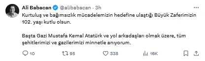 Siyasi liderlerden 30 Ağustos Zafer Bayramı mesajları 3