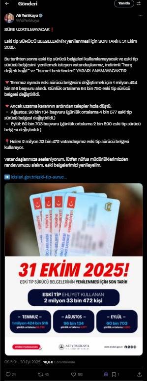 Ali Yerlikaya’dan Son Uyarı: Ehliyet Yenilemeyen Yandı 7