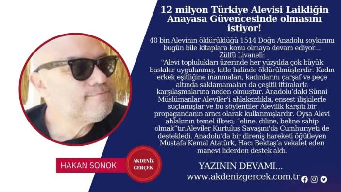 12 milyon Türkiye Alevisi Laikliğin Anayasa Güvencesinde olmasını istiyor!