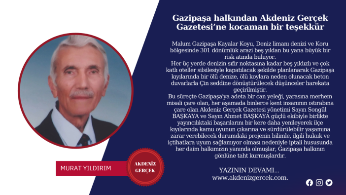 Gazipaşa halkından Akdeniz Gerçek Gazetesi’ne kocaman bir teşekkür