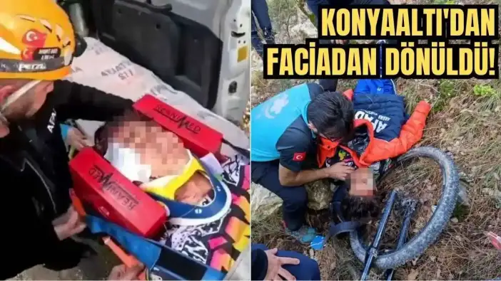 Konyaaltı'dan Faciadan Dönüldü! Genç Bisikletçi 10 Metrelik Şarampole Uçtu