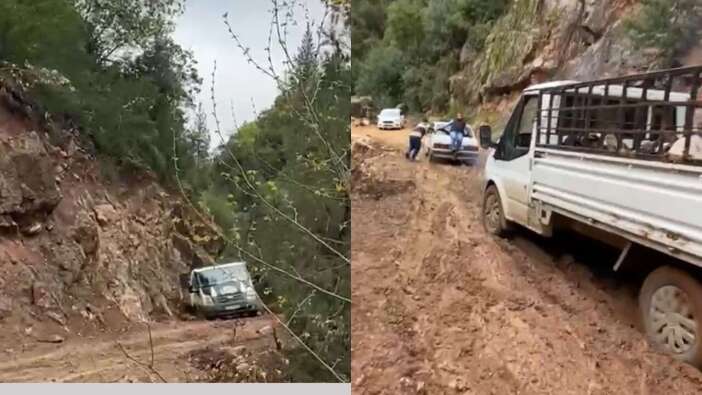 Serik'te Heyelan Yolu Kapattı: Kamyonet Şarampole Saplandı