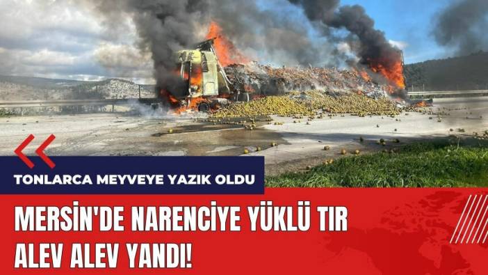 Mersin'de narenciye yüklü tır alev alev yandı