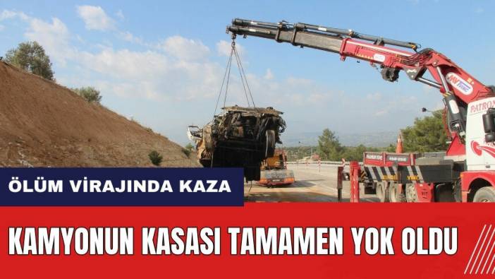 Ölüm virajında kaza! Kamyonun kasası tamamen yok oldu