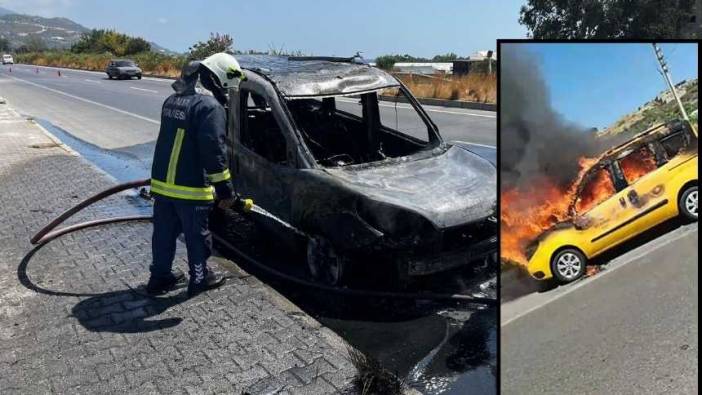 Alanya’da Seyir Halindeki Taksi Alev Topuna Döndü
