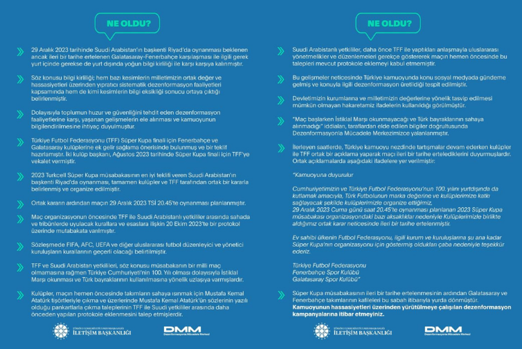 İletişim Başkanlığı'ndan Süper Kupa açıklaması: 'Dezenformasyona itibar edilmemeli'
