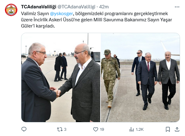 Milli Savunma Bakanı Yaşar Güler İncirlik Üssü'nde!
