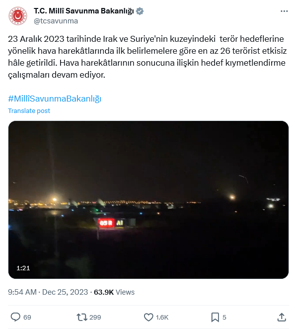 Terör Hedeflerine Hava Harekatı! En Az 26 Terörist Etkisiz Hale Getirildi