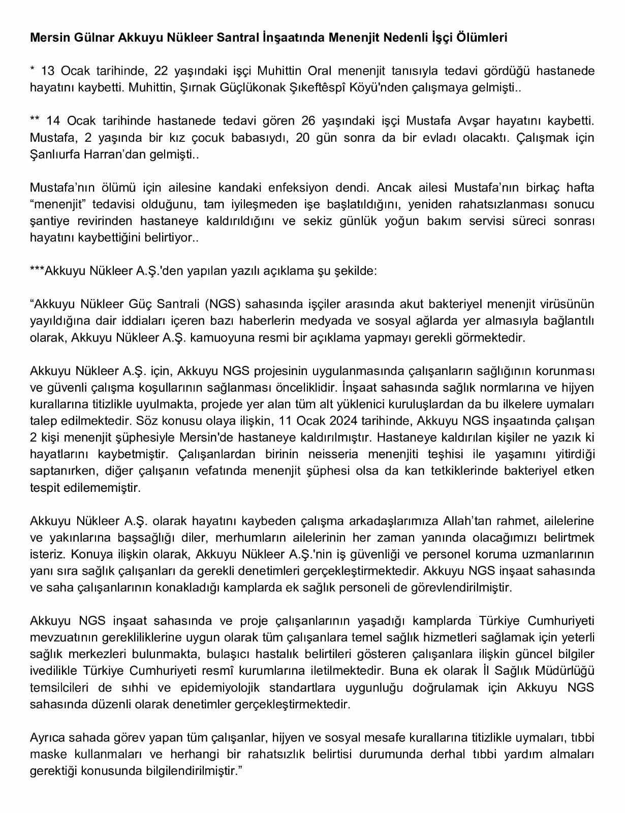 Akkuyu Nükleer Santral Inşaatı Işçileri Menenjitten Mi Öldü