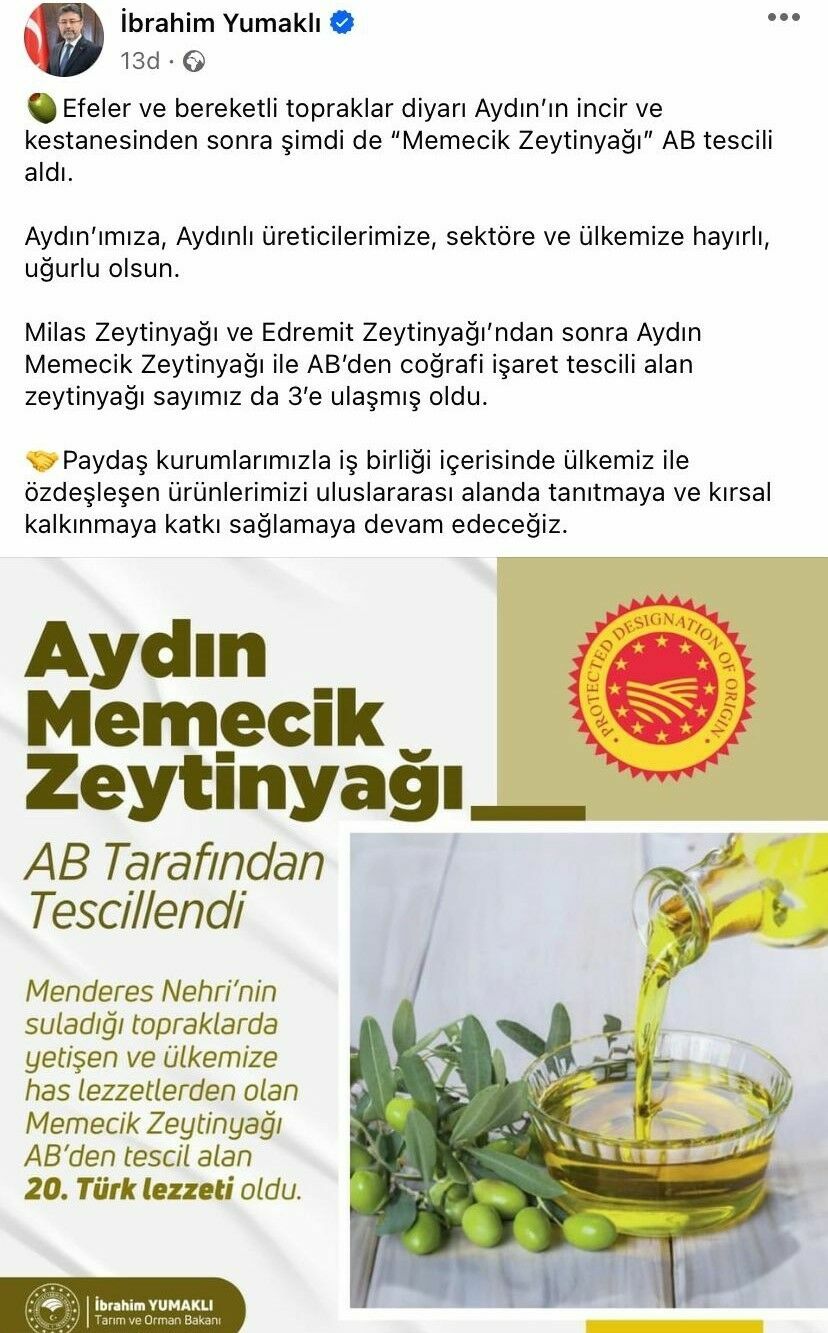 Aydın Memecik Zeytinyağı Ab Tescili Aldı 