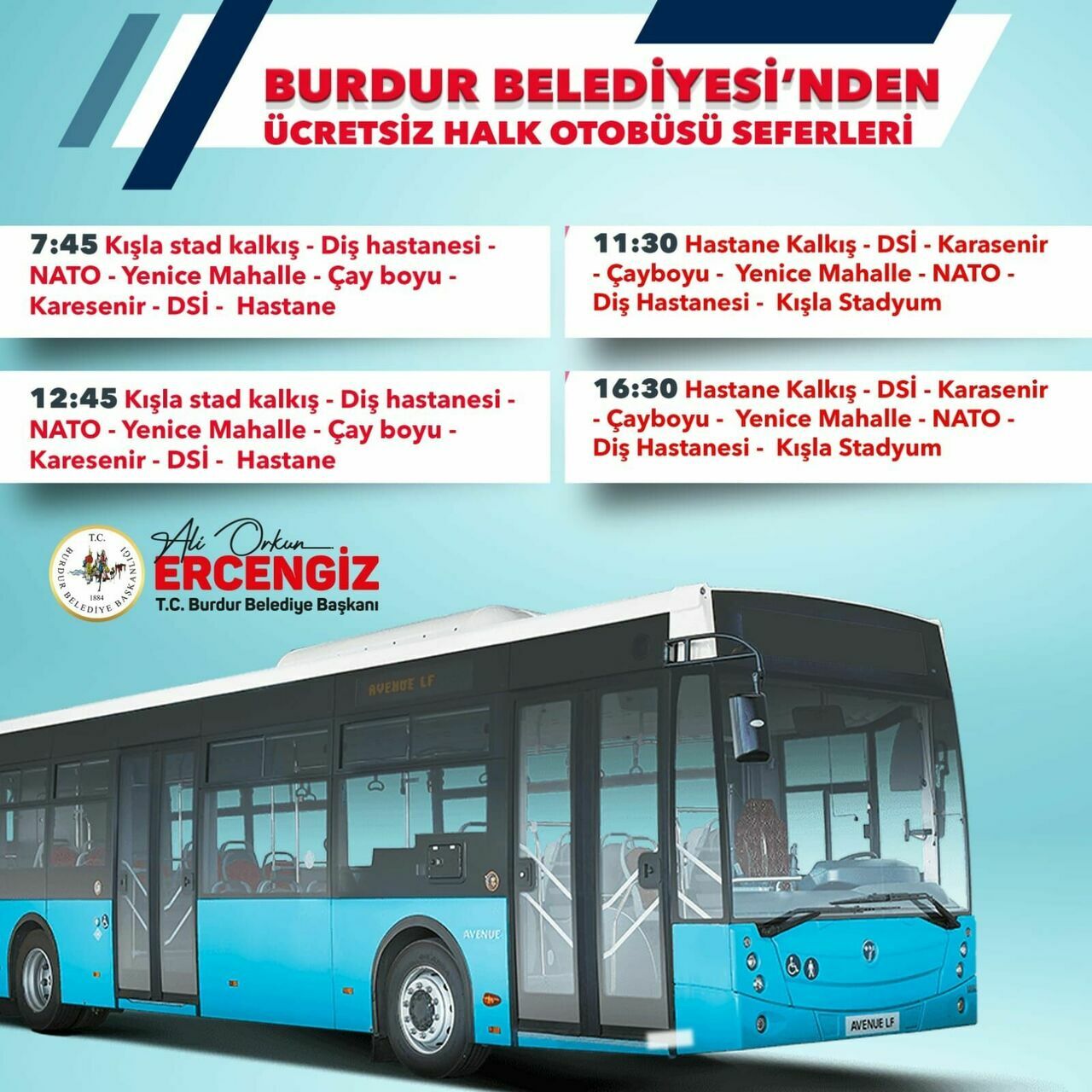 Burdur'da Ücretsiz Halk Otobüsü Seferleri Başladı