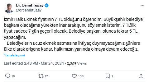 Cemil Tugay Halk Ekmek 5 Lira Olacak