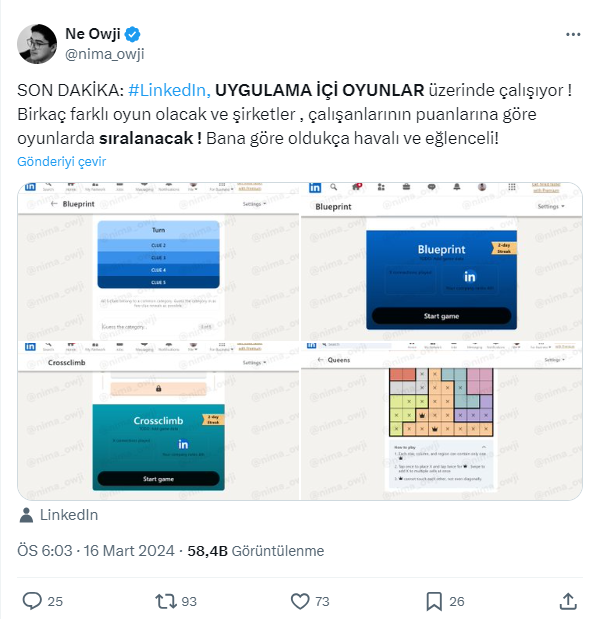 LinkedIn üzerinden oyun oynama imkanı geliyor