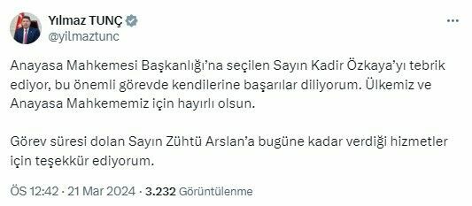 Bakan Tunç'tan AYM'deki değişim hakkında açıklama yaptı