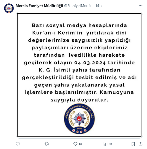 Mersin'de Kur'an I Kerim'i Yırttı 