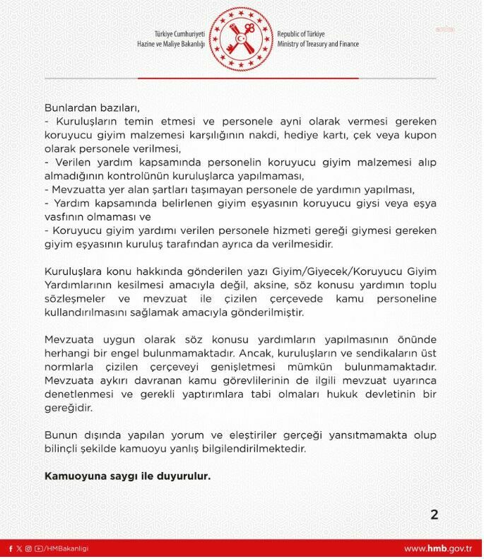 Hazine ve Maliye Bakanlığı'ndan giyim yardımı açıklaması