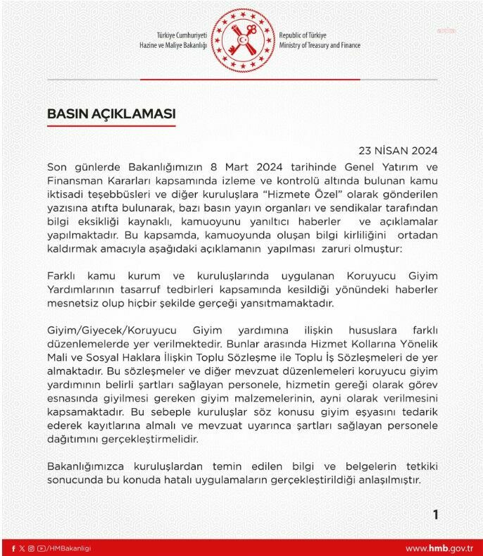 Hazine ve Maliye Bakanlığı'ndan giyim yardımı açıklaması